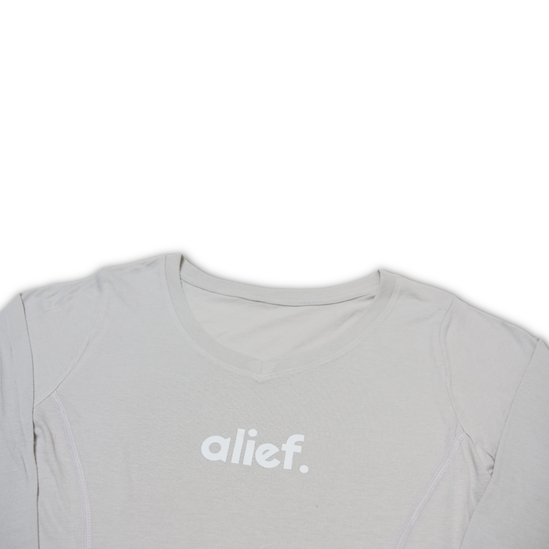 Women’s Fitted Bold Alief Long Sleeve V-Neck- Gray/White