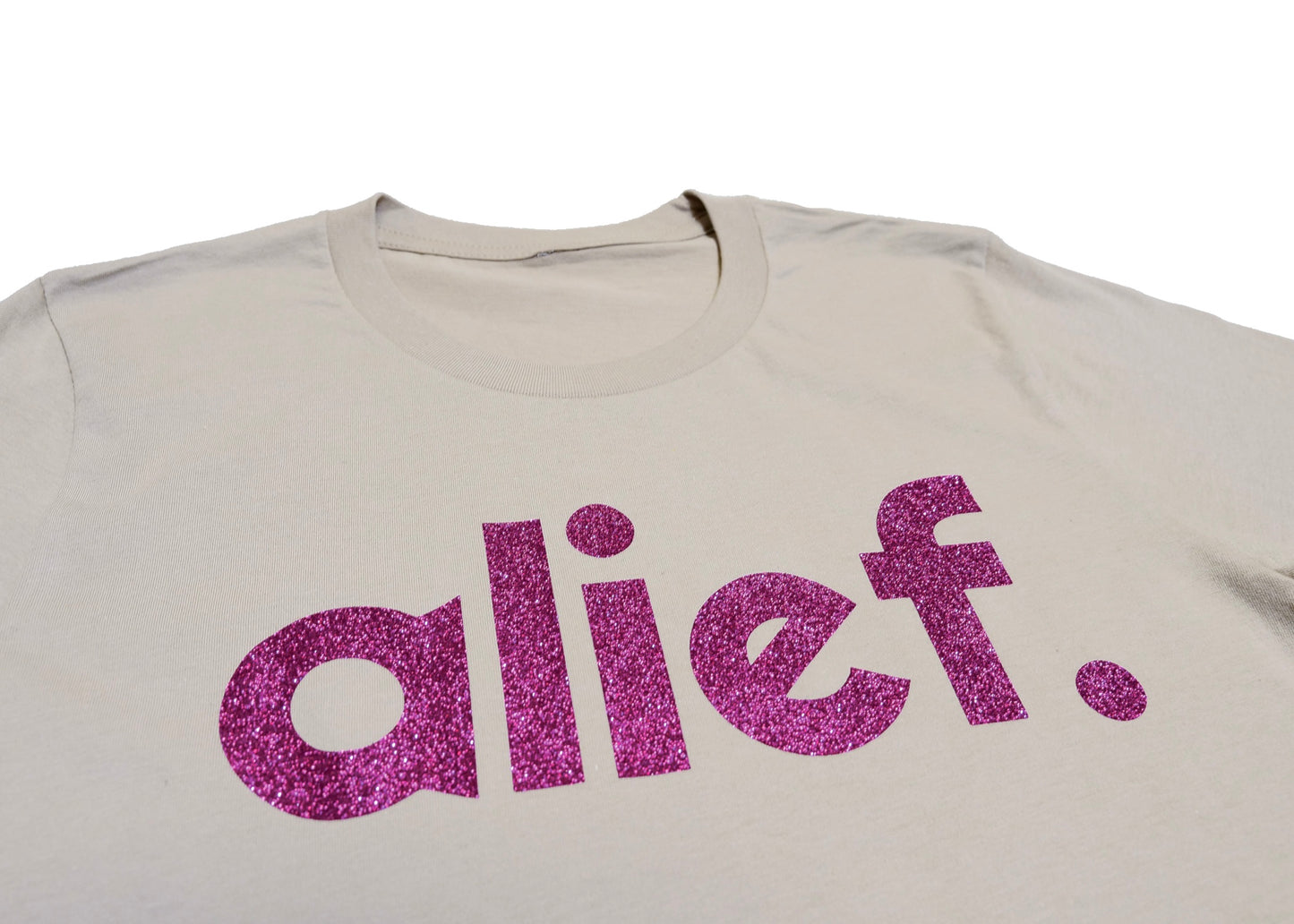 Alief Glitter Tee - Sand Brown/Pink Glitter