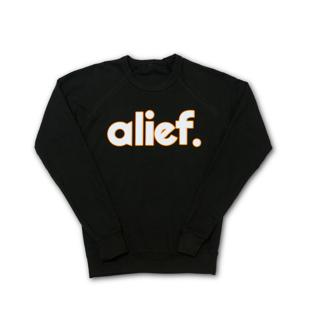 Fitted Bold Alief Crewneck - Black/White & Orange