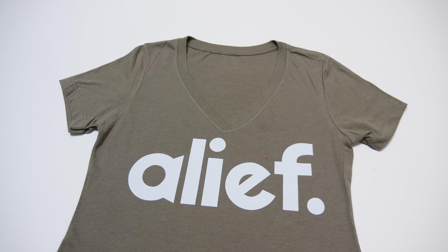 Bold Alief Women’s V-Neck - Olive/White