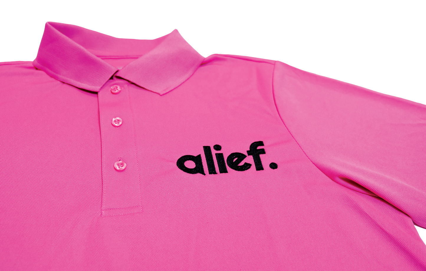 Embroidered Bold Alief Collar T-Shirts - Pink/ Black