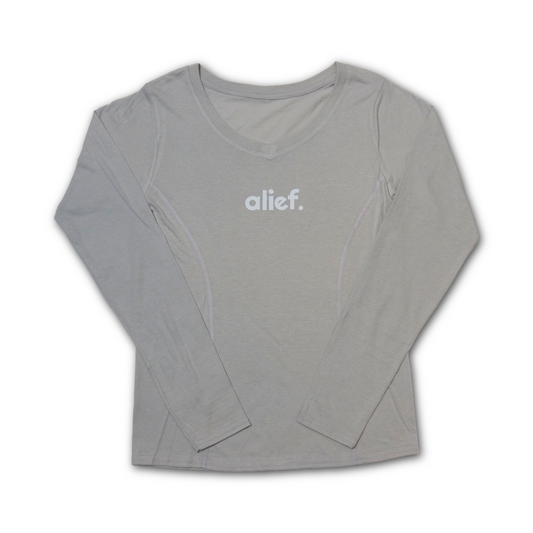 Women’s Fitted Bold Alief Long Sleeve V-Neck- Gray/White