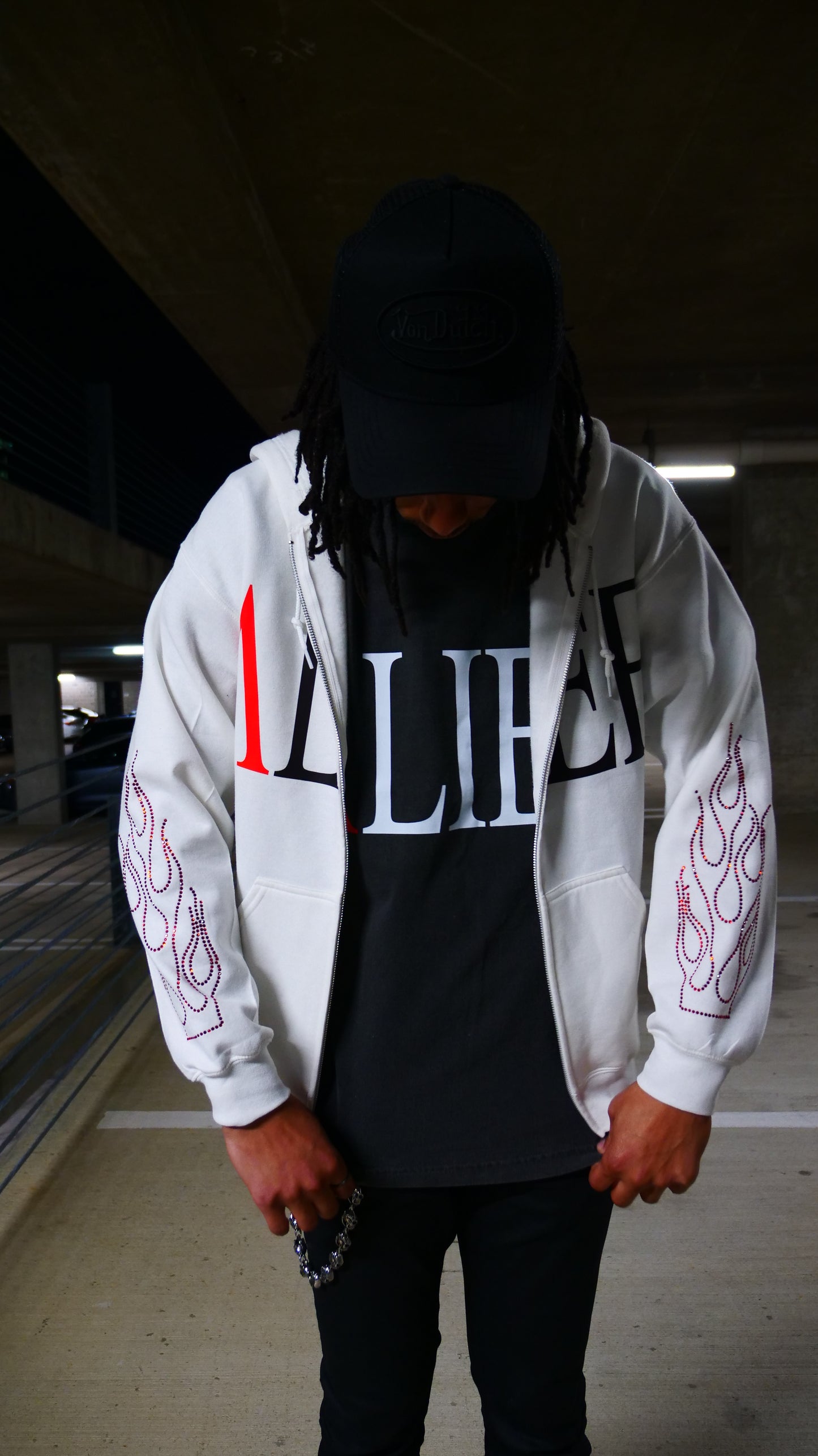 Luxury Alief Hoodie- White/Red Rhinestone