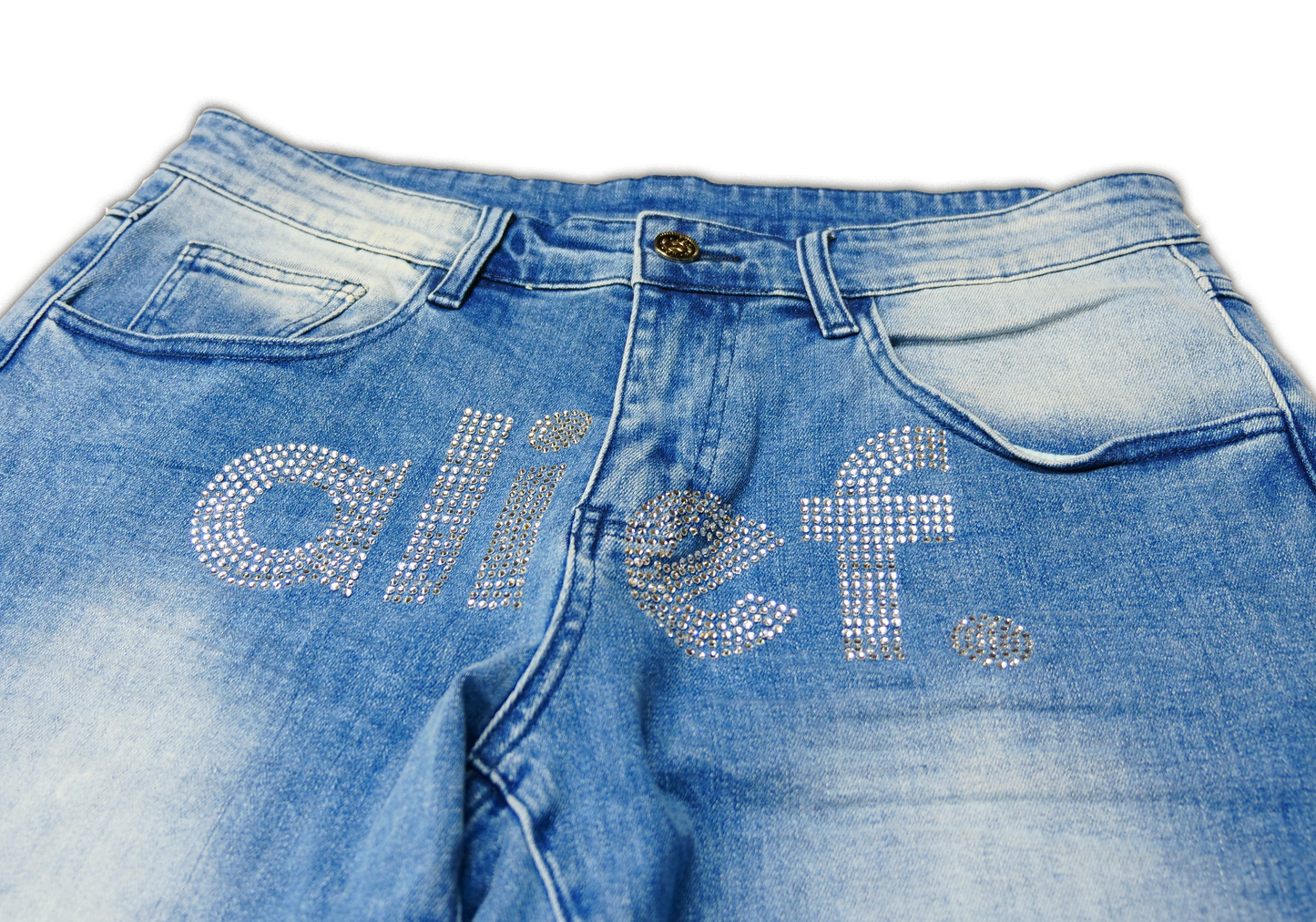 Alief Rhinestone Jeans - Blue Jean