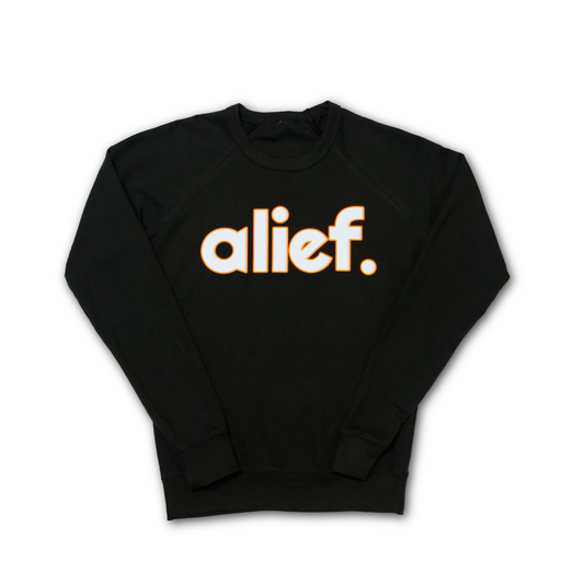 Fitted Bold Alief Crewneck - Black/White & Orange