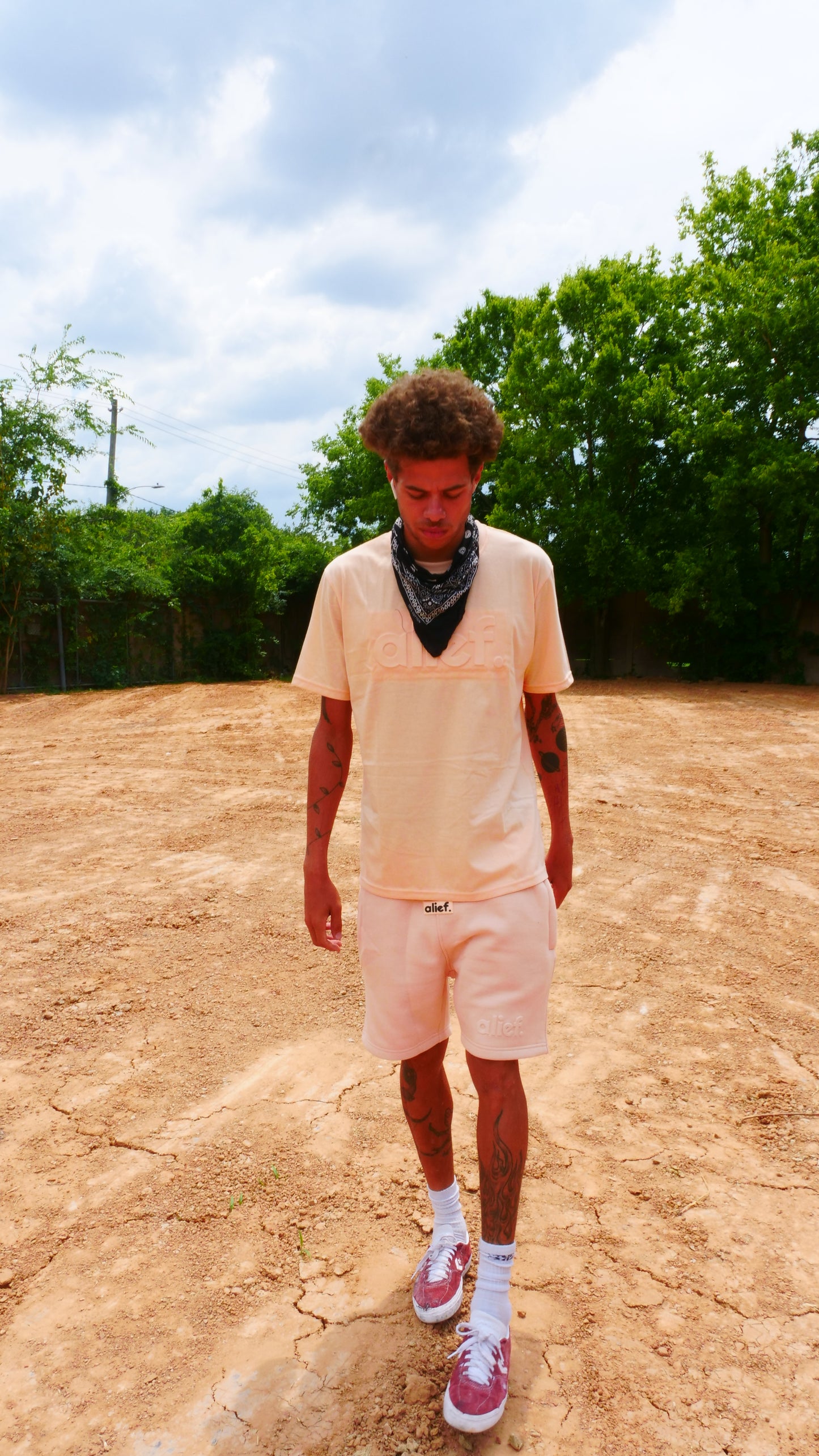 Alief Embossed Tee - Peach