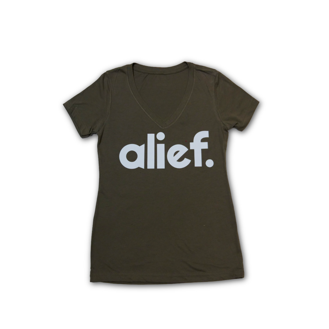 Bold Alief Women’s V-Neck - Olive/White