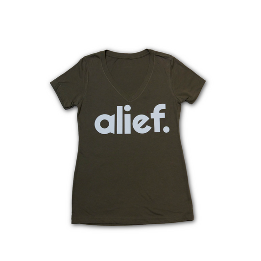 Bold Alief Women’s V-Neck - Olive/White