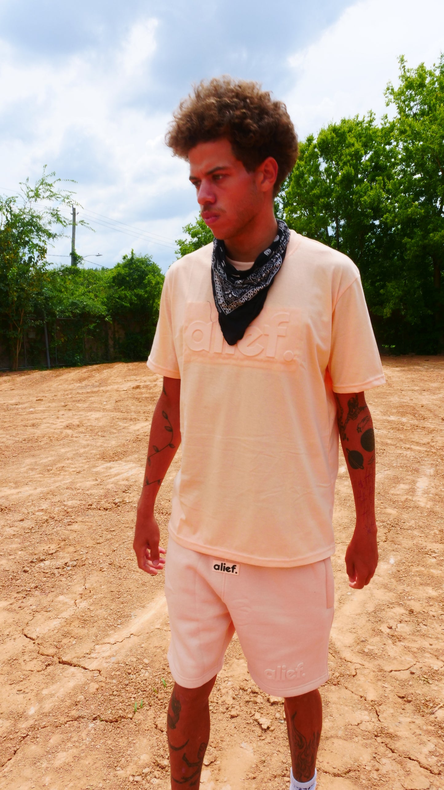 Alief Embossed Tee - Peach