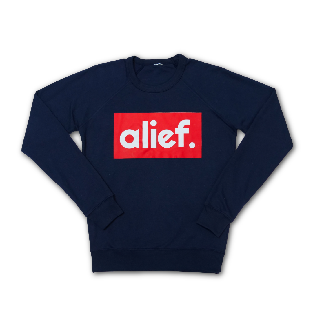 Fitted Red Box Crewneck - Navy