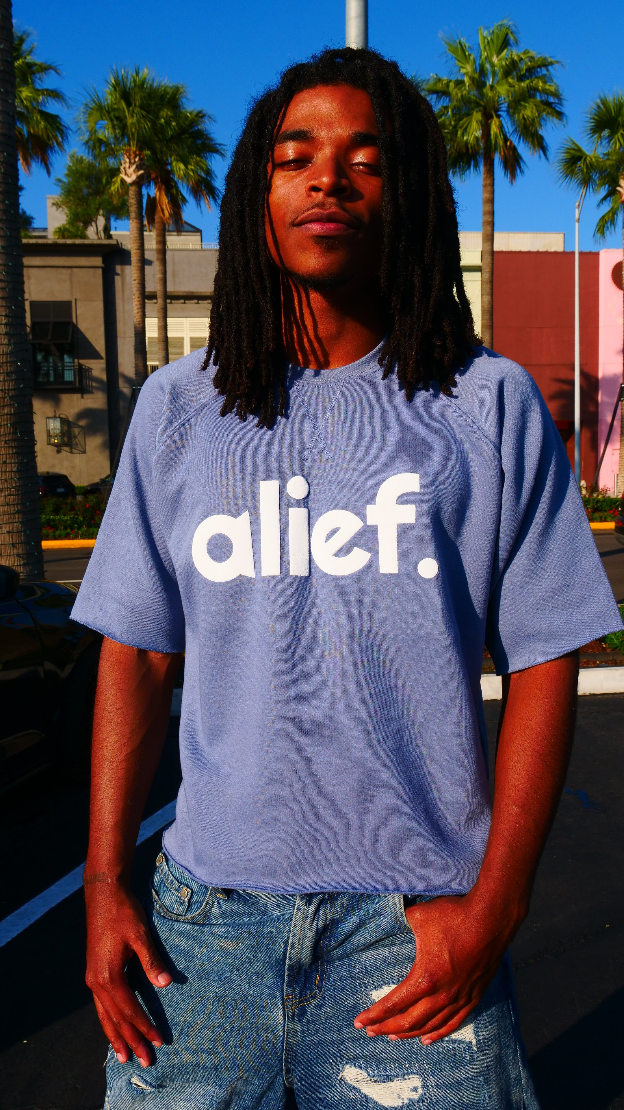 Puff Ink Bold Alief Crewneck Cut off - Powder Blue/White – ALIEF STORE