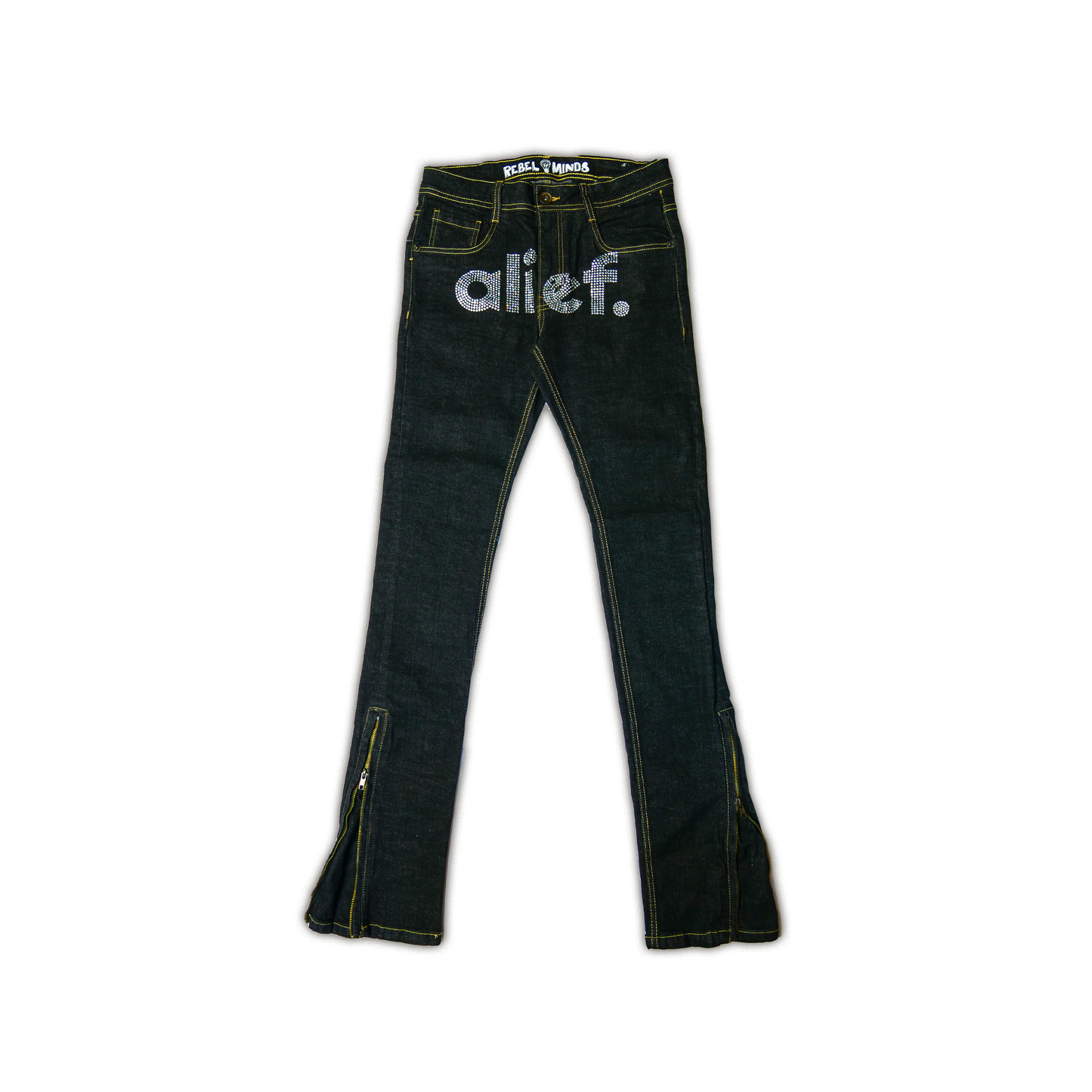 Alief Rhinestone Adjustable Jeans - Black (Gold seems)