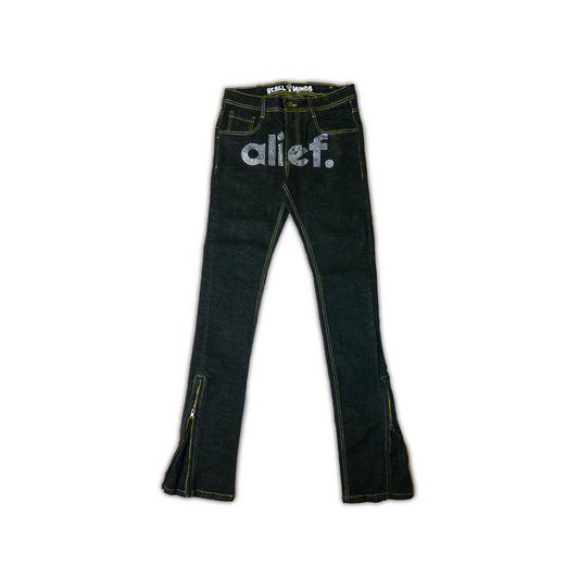 Alief Rhinestone Adjustable Jeans - Black (Gold seems)