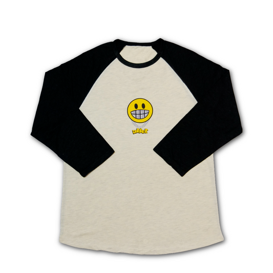 Graffiti Smiley Face Alief Baseball Long Sleeve - Cream/Heather Black