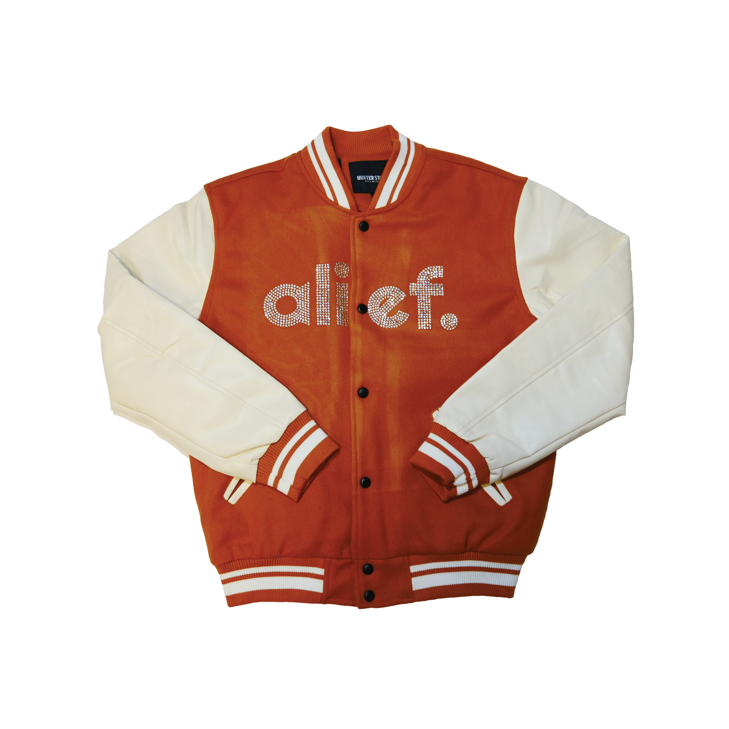 Alief Rhinestone Varsity Jacket - Burnt Orange