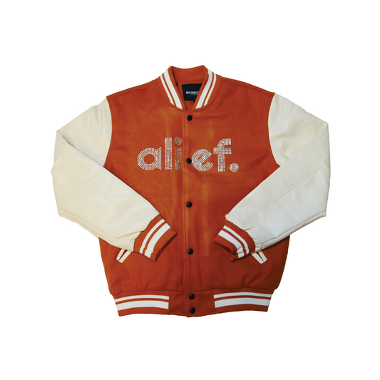 Alief Rhinestone Varsity Jacket - Burnt Orange