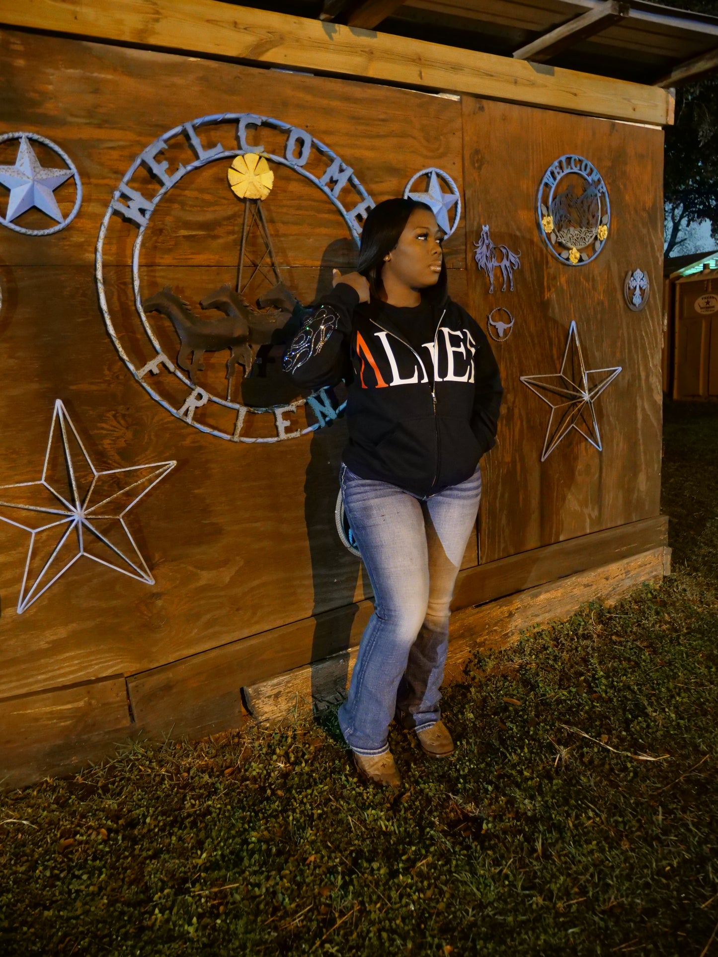 Luxury Alief Hoodie- Black/Red Rhinestone