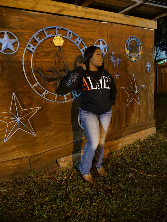 Luxury Alief Hoodie- Black/Red Rhinestone