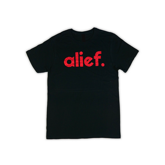 Alief Glitter Tee - Black/Red Glitter