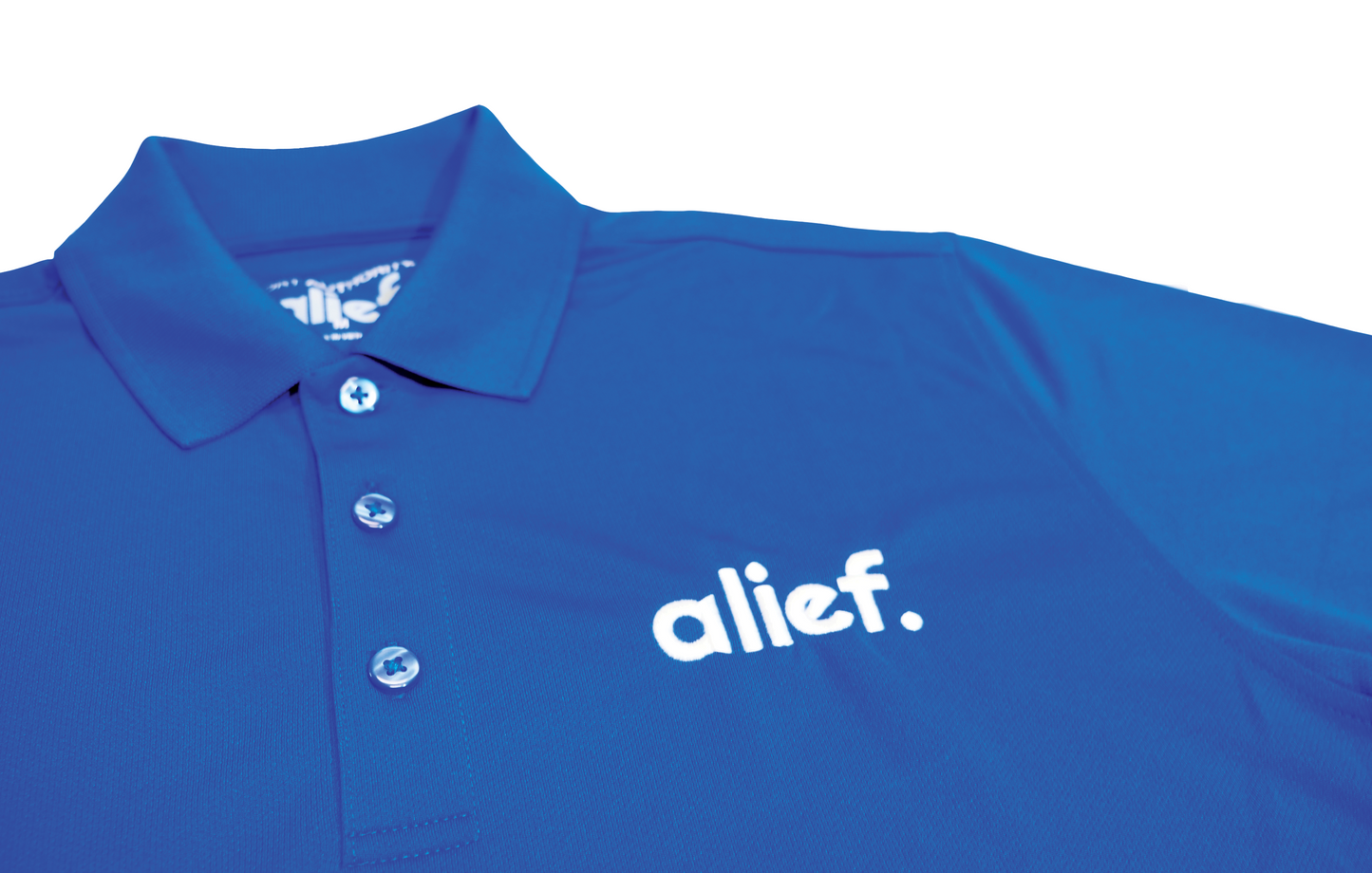Embroidered Bold Alief Collar T-Shirts - Blue/ White