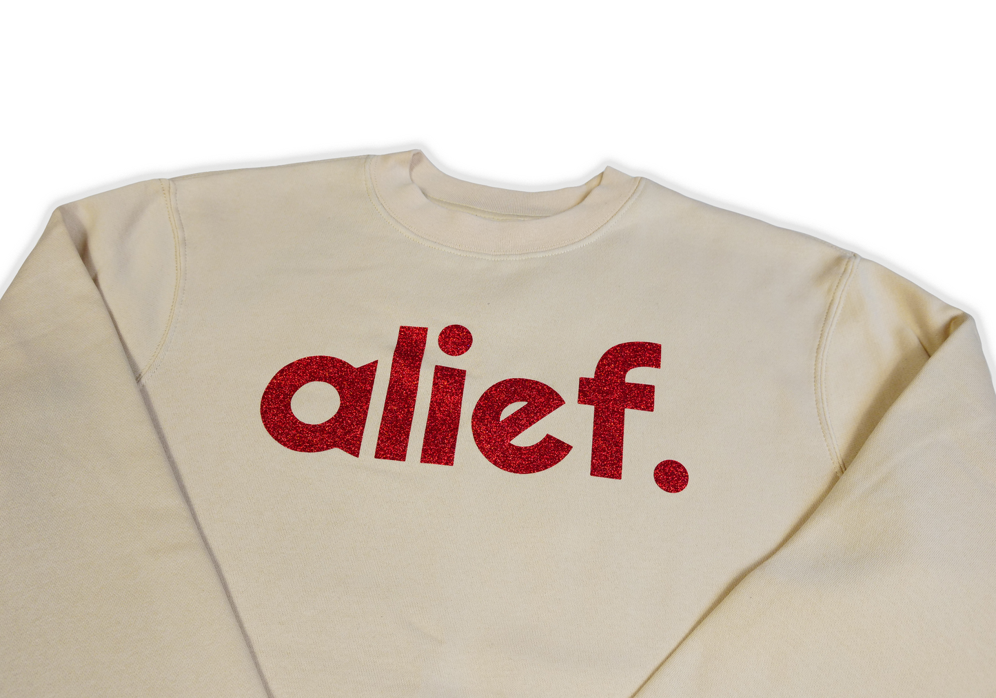 Alief Crewneck - Cream/Red Glitter