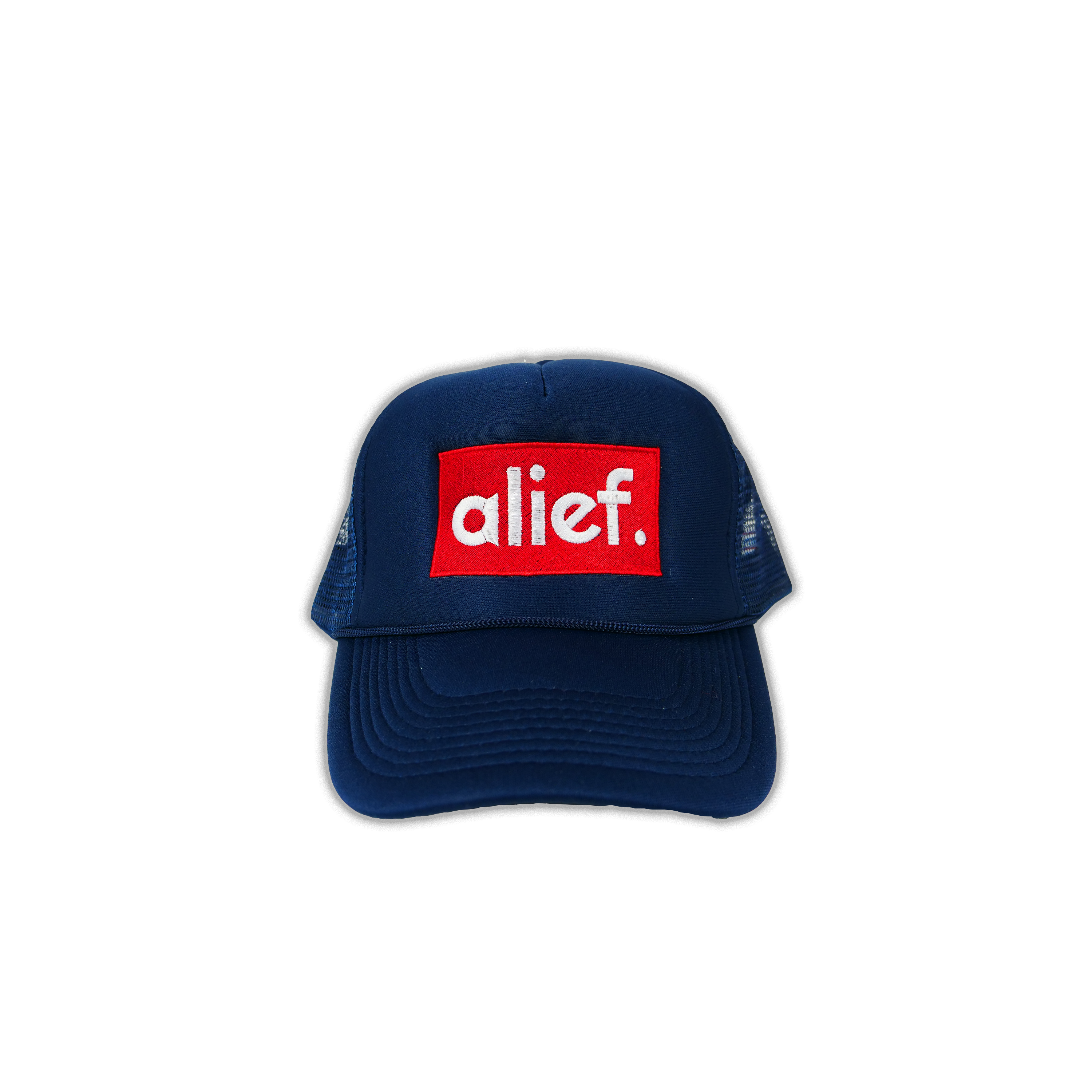 Alief Red Box Trucker Hat - Navy Blue – ALIEF STORE