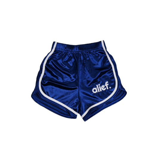 Alief Bold Logo Satin Booty Shorts - Blue