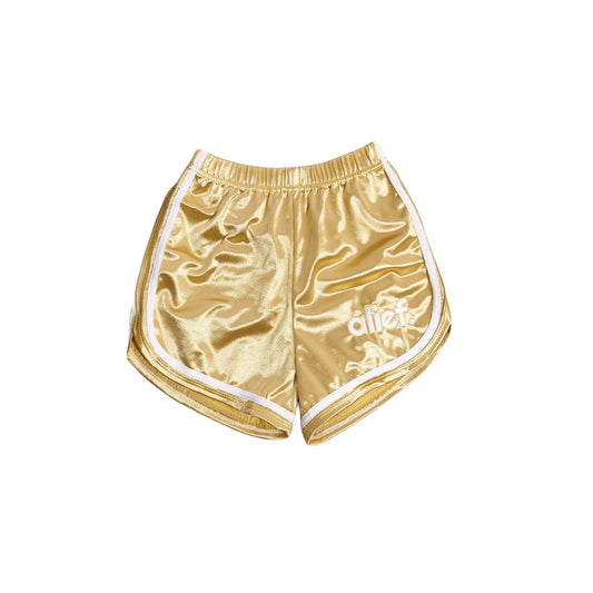 Alief Bold Logo Satin Booty Shorts - Gold