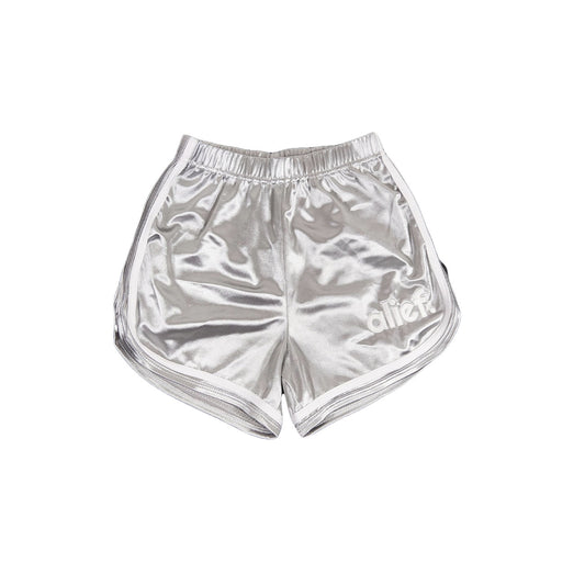Alief Bold Logo Satin Booty Shorts - Gray